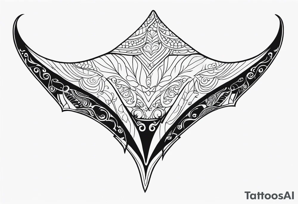 Tattoo sketch of manta ray in outline, without shadows and background, made of sacred ornament tattoo idea