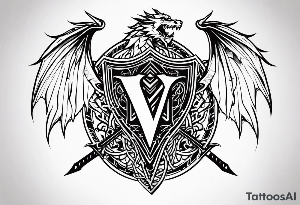 Valhalla sword shield dragon axe Valknut barbed wire chains tribal tattoo idea Valhalla sword shield dragon axe Valknut barbed wire chains tribal tattoo idea