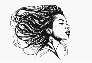 Draw a women head with real dread locks flying in the air, all hair should be to see tattoo idea