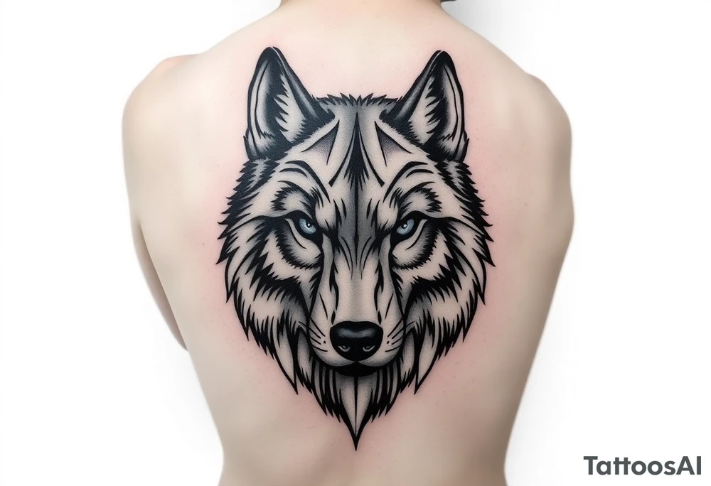 Wolf face to fit on quad above knee tattoo idea