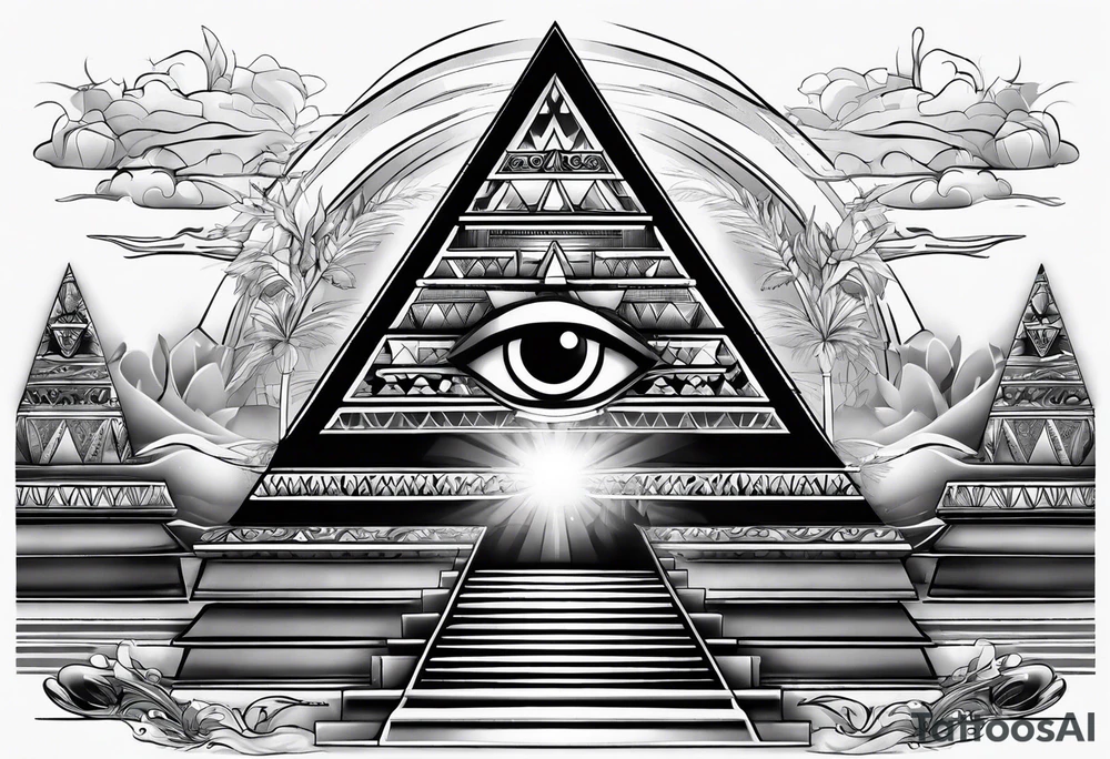 Pyramid with eye and flames tattoo idea
