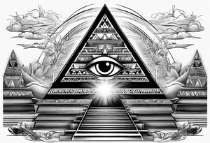 Pyramid with eye and flames tattoo idea