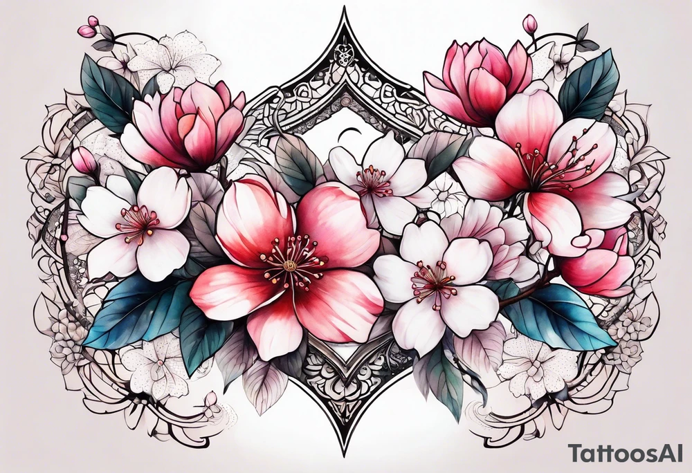 Sakura flowers with lace sternum tattoo idea