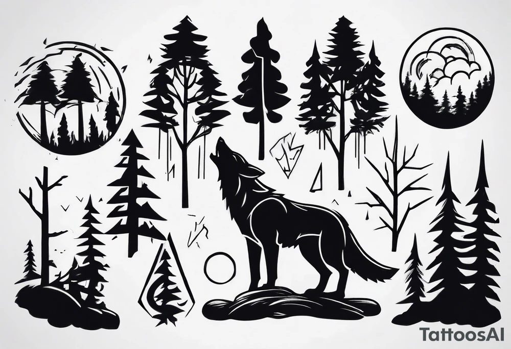 thunderstorm over a forest and a wolf howling tattoo idea thunderstorm over a forest and a wolf howling tattoo idea