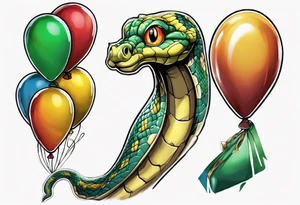 python regius with colored ballons from movie up! aside and a green gem on the other side tattoo idea