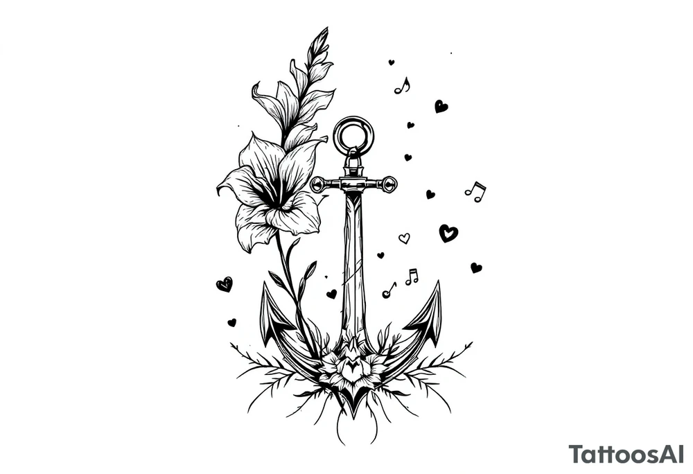 «En del av deg for evig tid
Pappa 20.12.24» Surrounded by long gladiolus, hearts, notes and an anchor tattoo idea