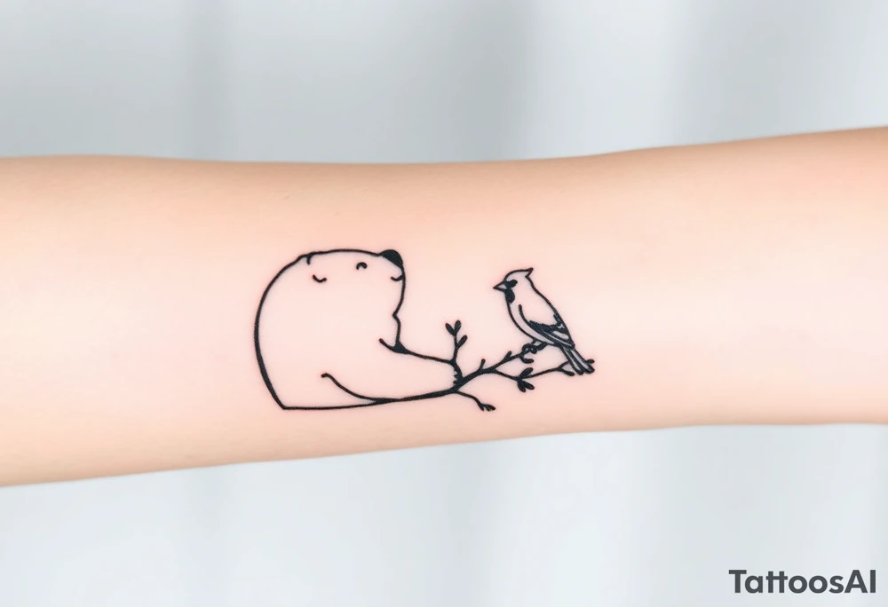 A bear, woodpecker and cardinal tattoo idea