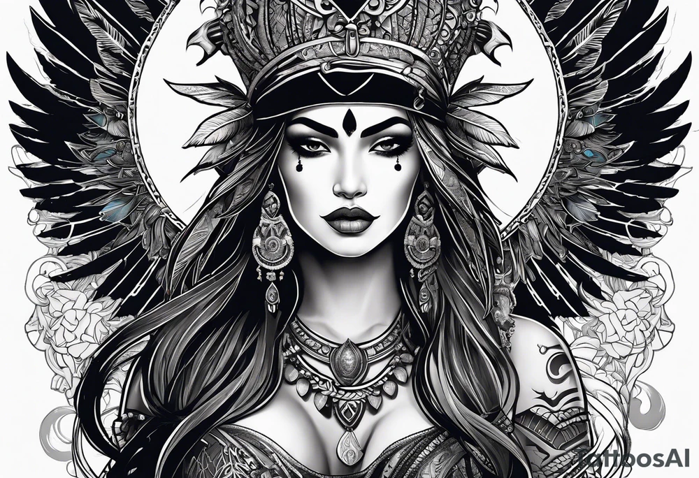 kali, goddess pirate, pachamama, valkrye, warrior, skull, lotus azul, wing, eagle, zenza resonance, stars tattoo idea