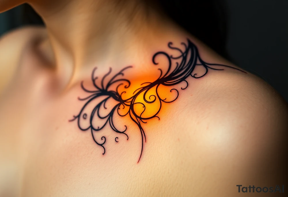 A soft golden light contrasting with shadowy black tendrils representing a battle between inner purity and external corruption. The light is depicted in radiant yellows, while the dark side uses deep blues and blacks. tattoo idea