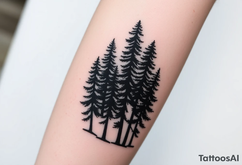 Large group of tall pine trees tattoo idea