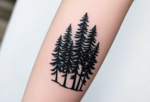 Large group of tall pine trees tattoo idea