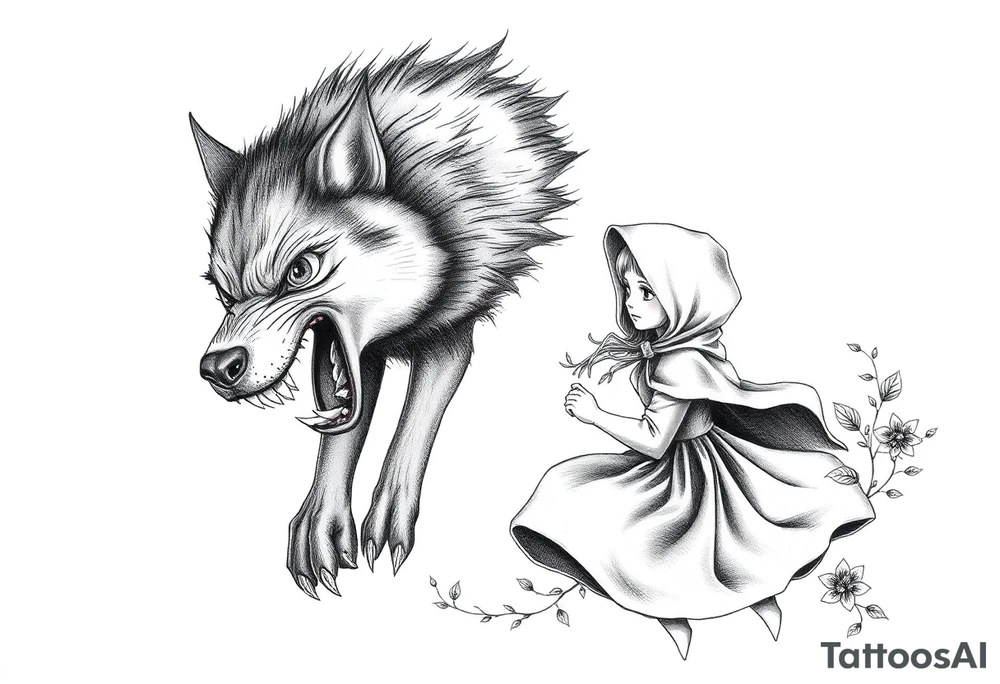 Big bad wolf chasing little red riding hood tattoo idea