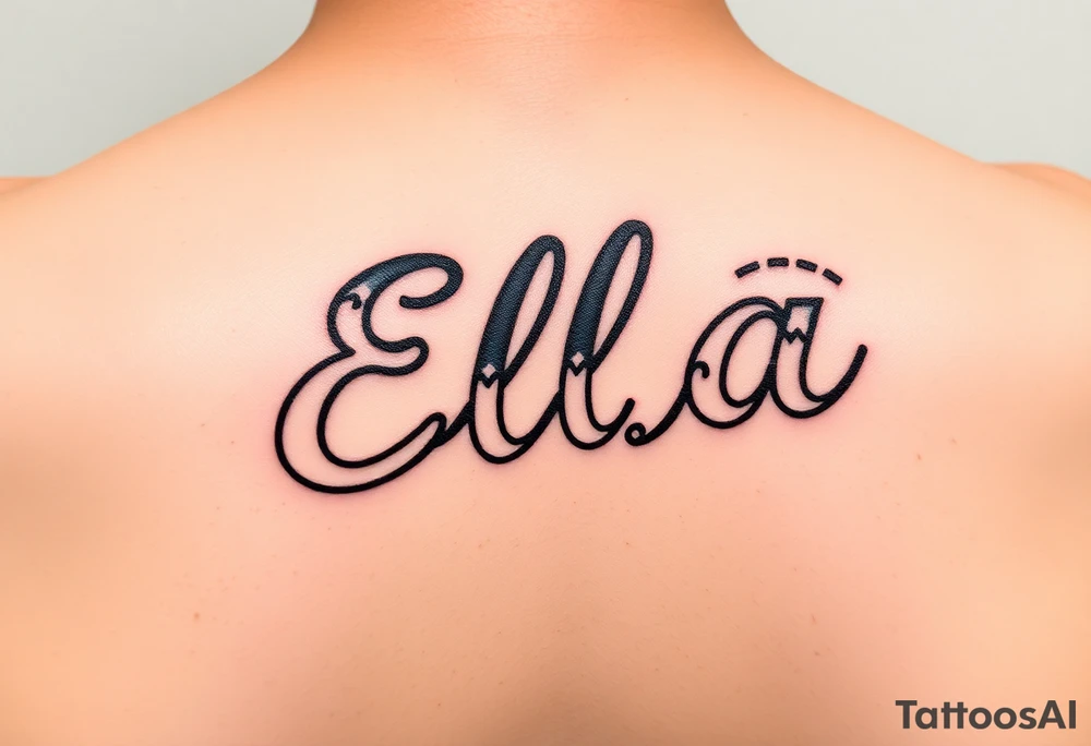 Ella name tattooed with hockey theme tattoo idea