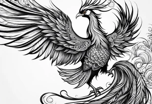 graceful asian style phoenix with extra long tail feathers and a long neck tattoo idea
