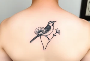 Small fantail bird with a poppy and a daffodil tattoo idea