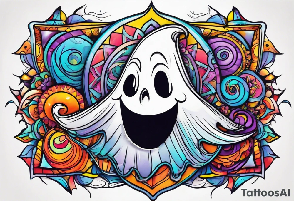 Cartoon ghost on lsd tattoo idea