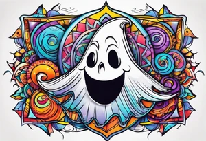 Cartoon ghost on lsd tattoo idea