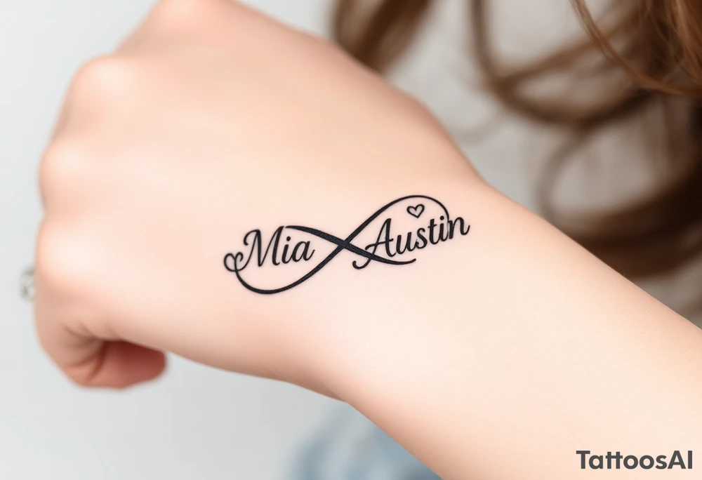 Infinity symbol with the name's Mia and Austin tattoo idea