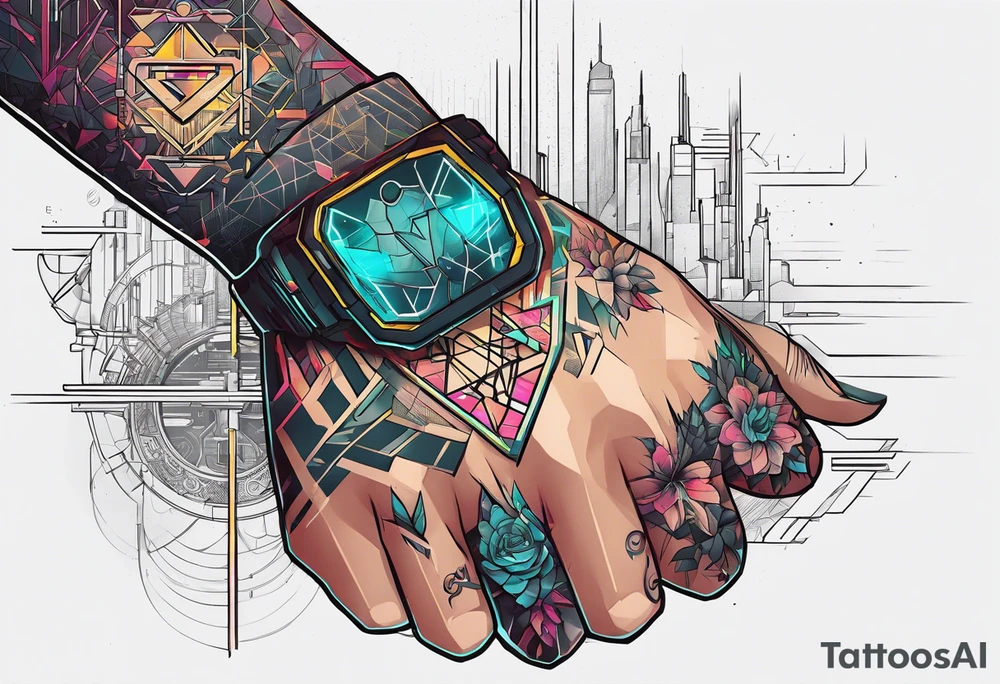 cyberpunk 2077, hand tattoo, geometric, subtle, men tattoo idea