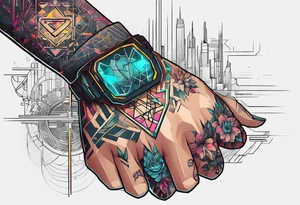 cyberpunk 2077, hand tattoo, geometric, subtle, men tattoo idea