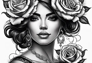 Hispanic/ Latin  woman  with half skull face , roses, loving heART, strength,  cancer zodiac sign  , time heals all tattoo idea