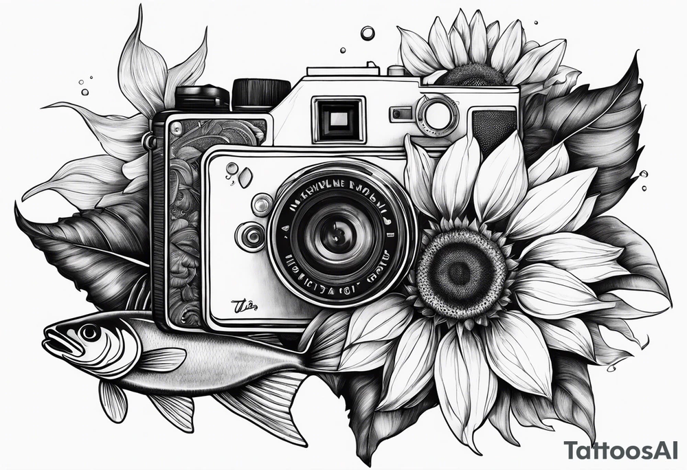 sunflower, camera, fish, tattoo idea