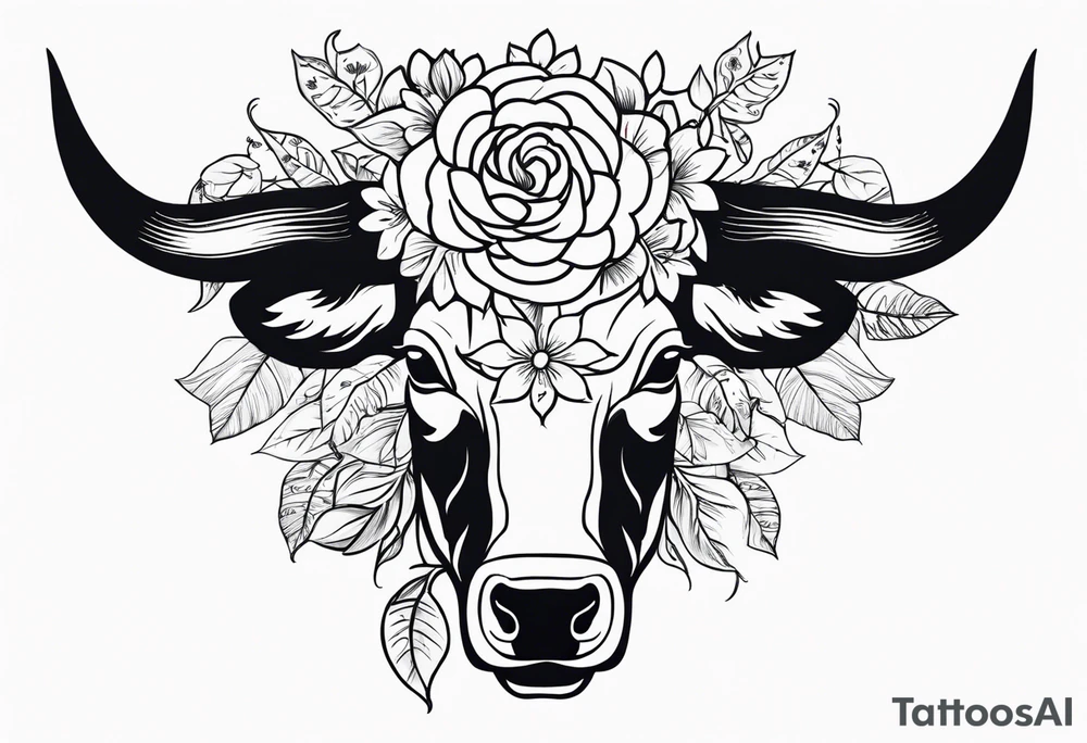 floral steer head with “well the devil can scrap but the lord has won” under it in cursive tattoo idea