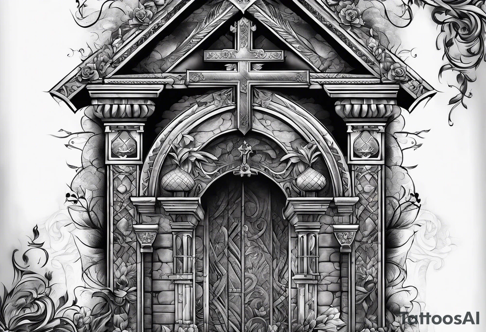Tomb with smoke and crosses tattoo idea