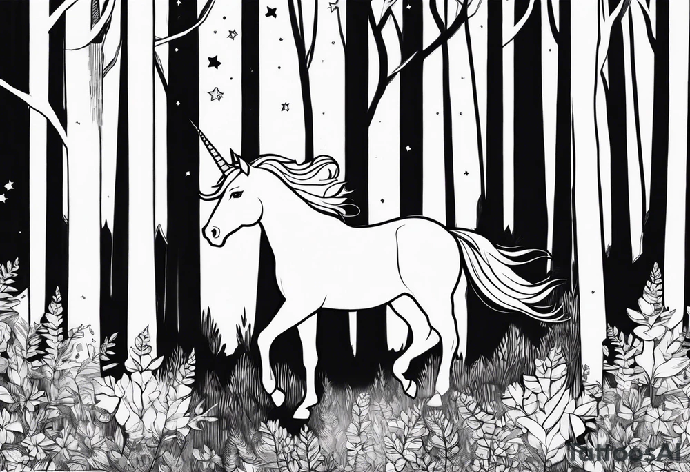 Unicorn in forest – Walking through an enchanted woodland. tattoo idea