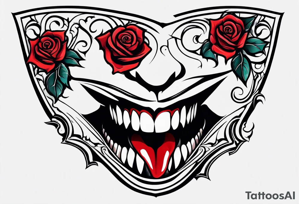 Sexy vampire mouth biting rose tattoo idea