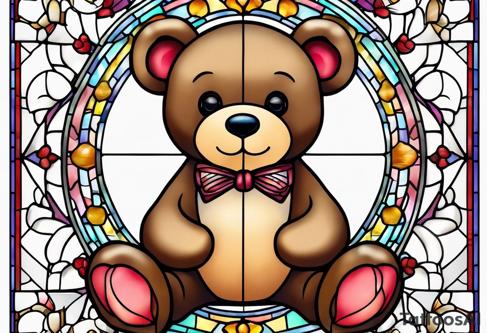 Cute teddy bear stained glass tattoo idea