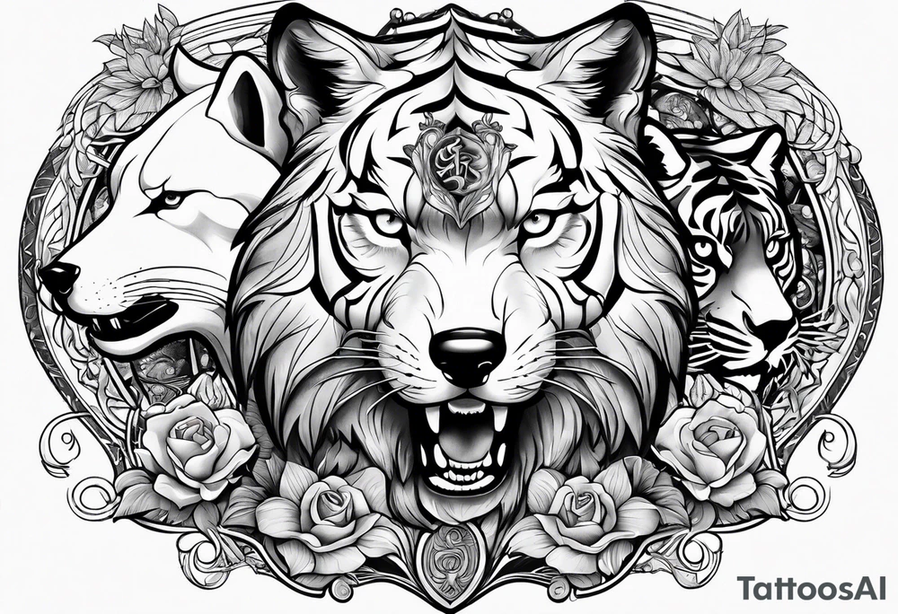 Wolf and dolphin and tiger tattoo idea