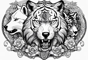 Wolf and dolphin and tiger tattoo idea