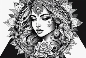 divine feminine arm sleeve with the sun and moon and 7 chakras tattoo idea