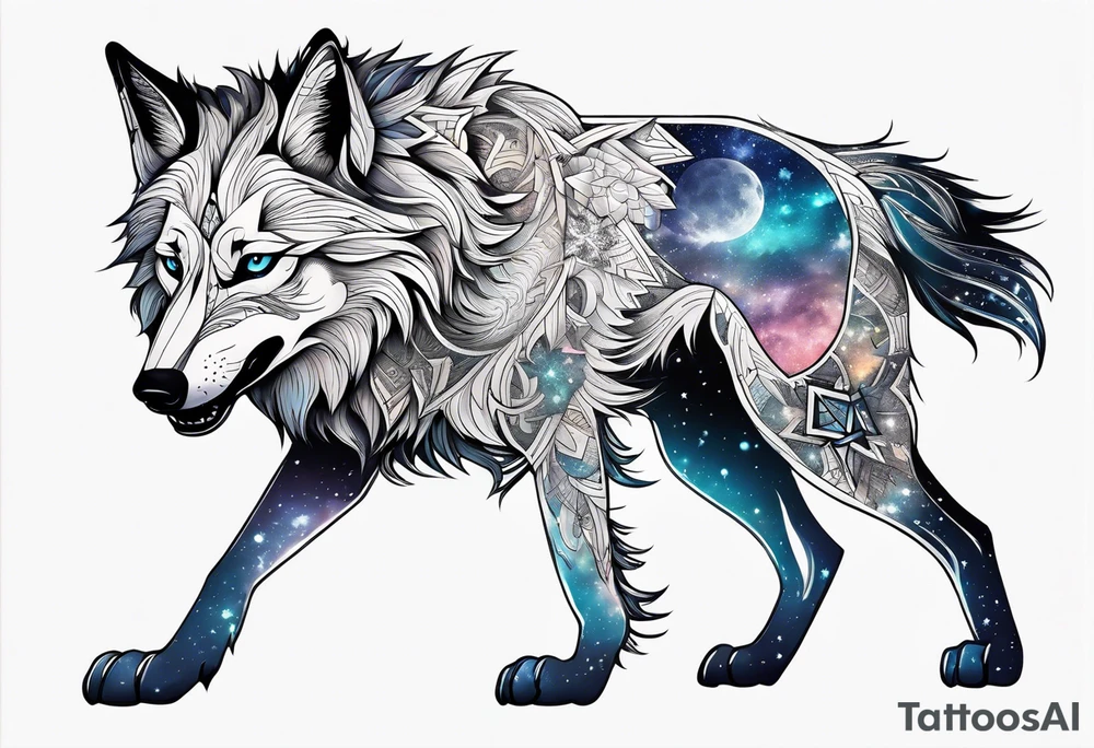 Constellation, animal alien wolf, snowflake tattoo idea