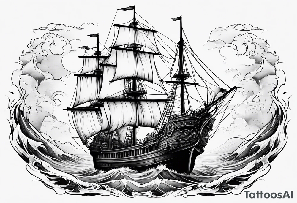 Ghost ship with tattered sails tattoo idea