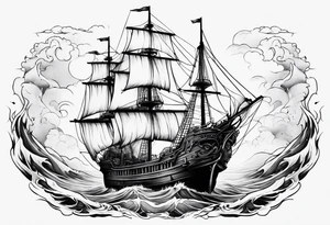 Ghost ship with tattered sails tattoo idea