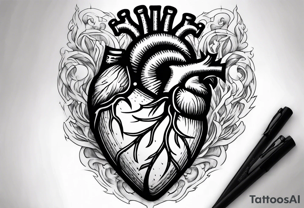 real heart on fire tattoo idea