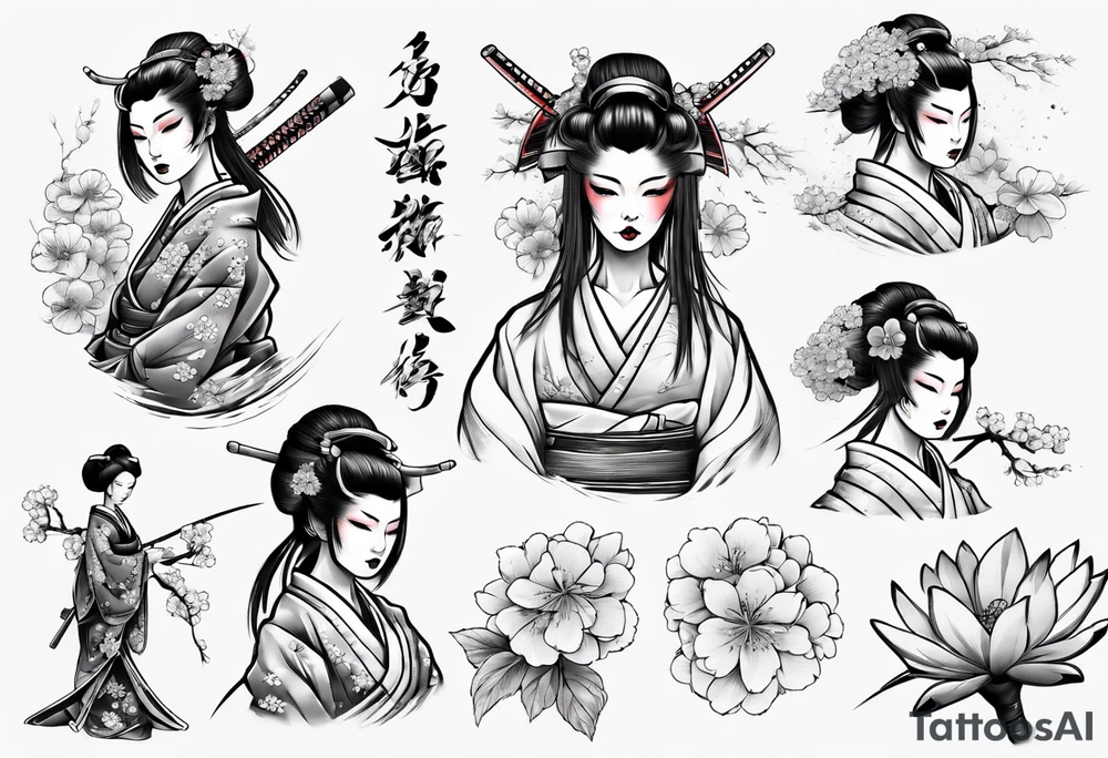 Geisha sakura samurai tattoo idea