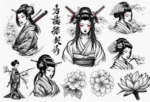 Geisha sakura samurai tattoo idea