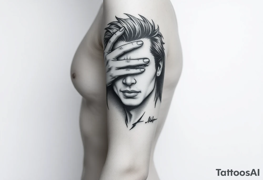 a naked man covering his eye tattoo idea