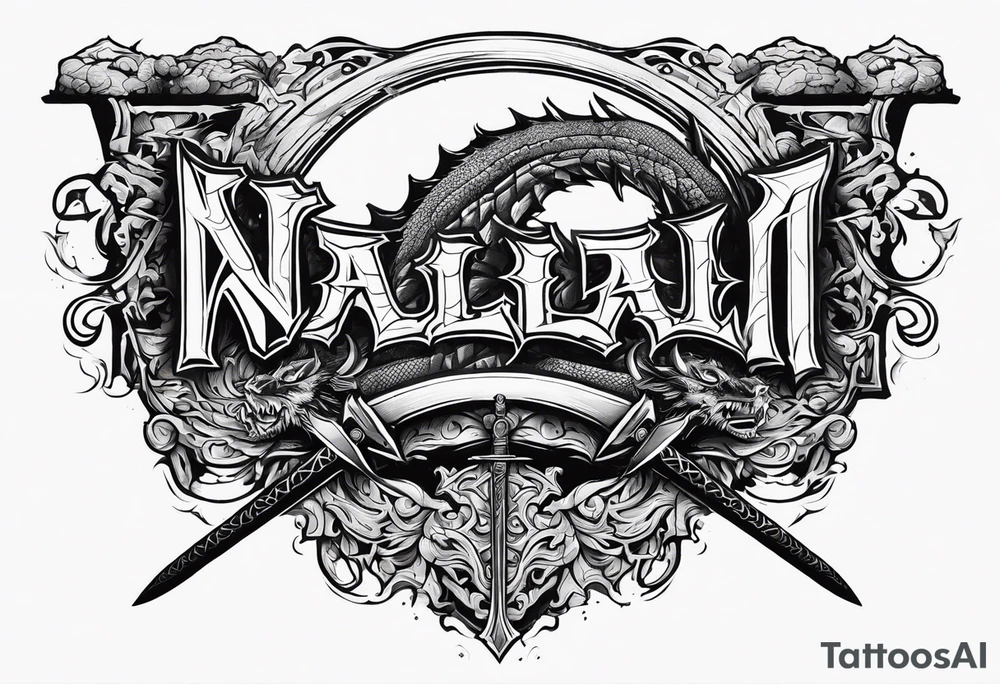 Valhalla  dragon sword ruins tattoo idea