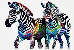 Zebra that looks vintage but stripes are actually small jigsaw pieces put together and the main is multi coloured like autism awareness tattoo idea