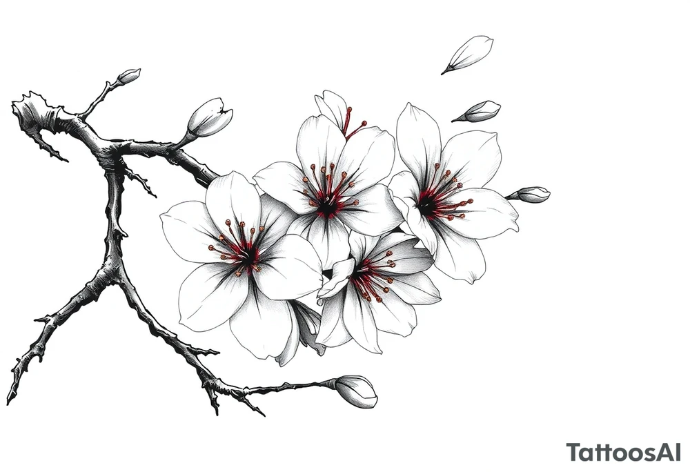 delicate cherry blossoms swirling in spring breeze with petals tattoo idea