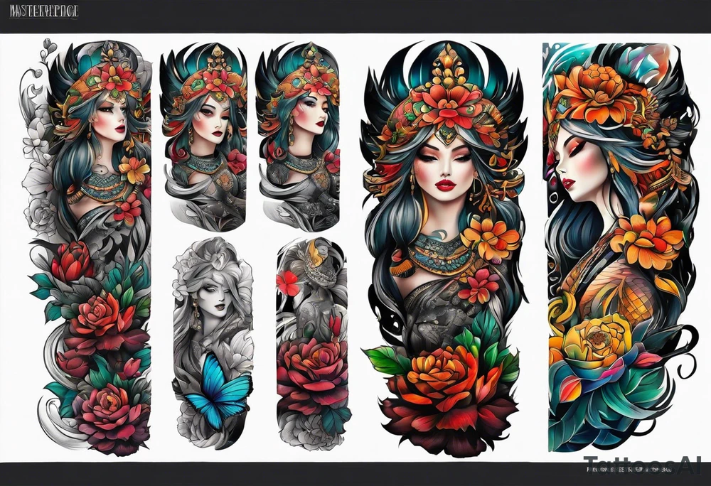 Full leg tattoo sleeve square tattoo idea