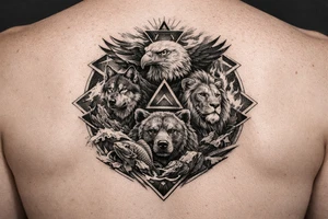 Strength, humble, honourable, respectful, being adaptable to all situations

Using animals, elements (earth wind fire water), geometric shapes

Design for a full sleeve tattoo idea