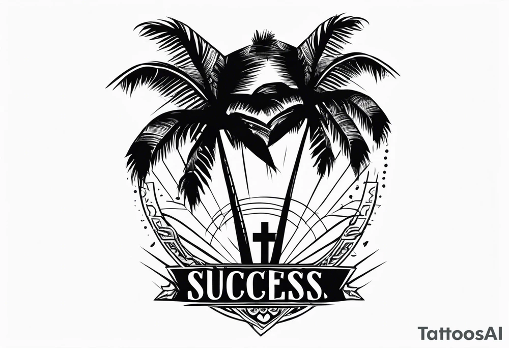 A palm tree with the words success is key with a cross tattoo idea