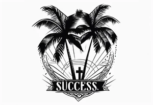 A palm tree with the words success is key with a cross tattoo idea