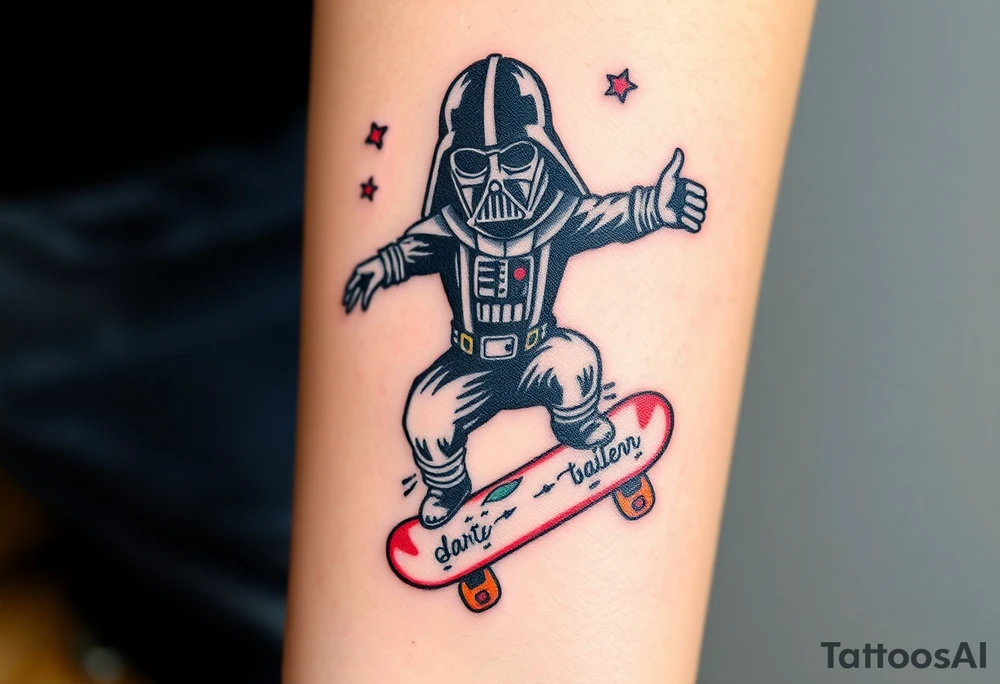 Darth Vader skateboarding > memorial in heaven > bullets
colorful
skateboard words "Darth Carter"
add date 12/29/88-01/06/24 tattoo idea