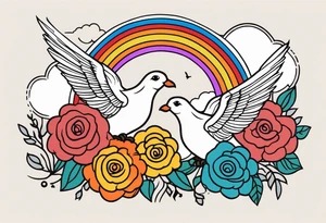 rainbow in clouds
with doves and vintage flowers
old school vintage simple traditional design 



bold color simple tattoo idea